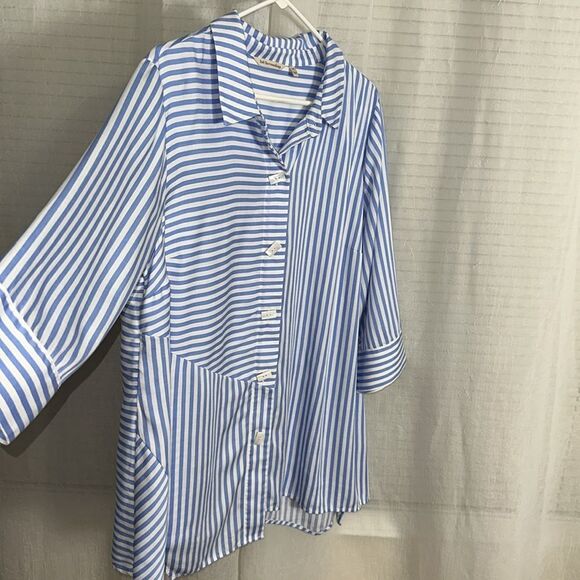 Soft Surroundings 1X On Pointe Palace Blue White Striped Button Details Tunic - Picture 12 of 16